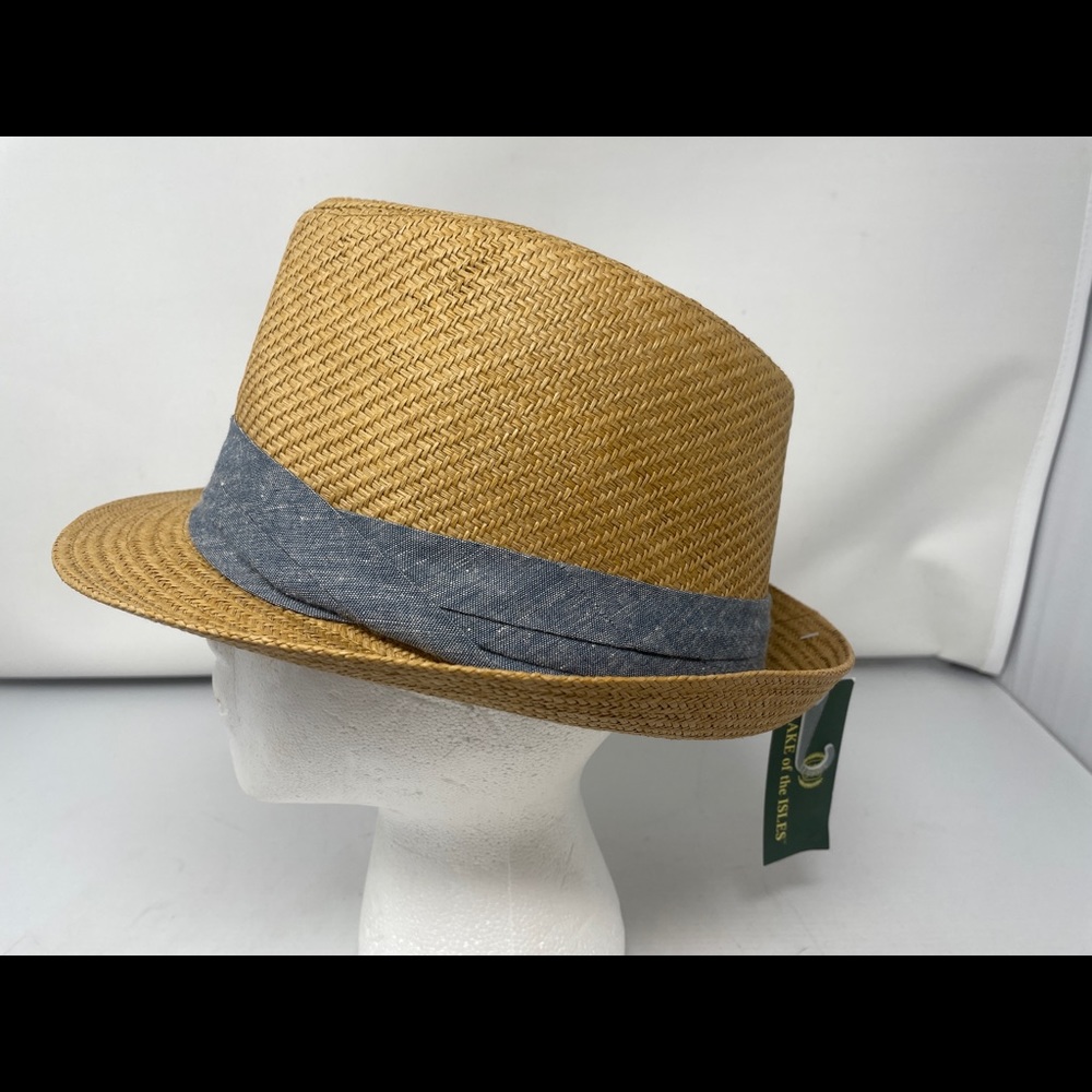 *2 DAY SALE* New Lake of The Isles Straw Fedora Hat Chambray Detail Size M/L